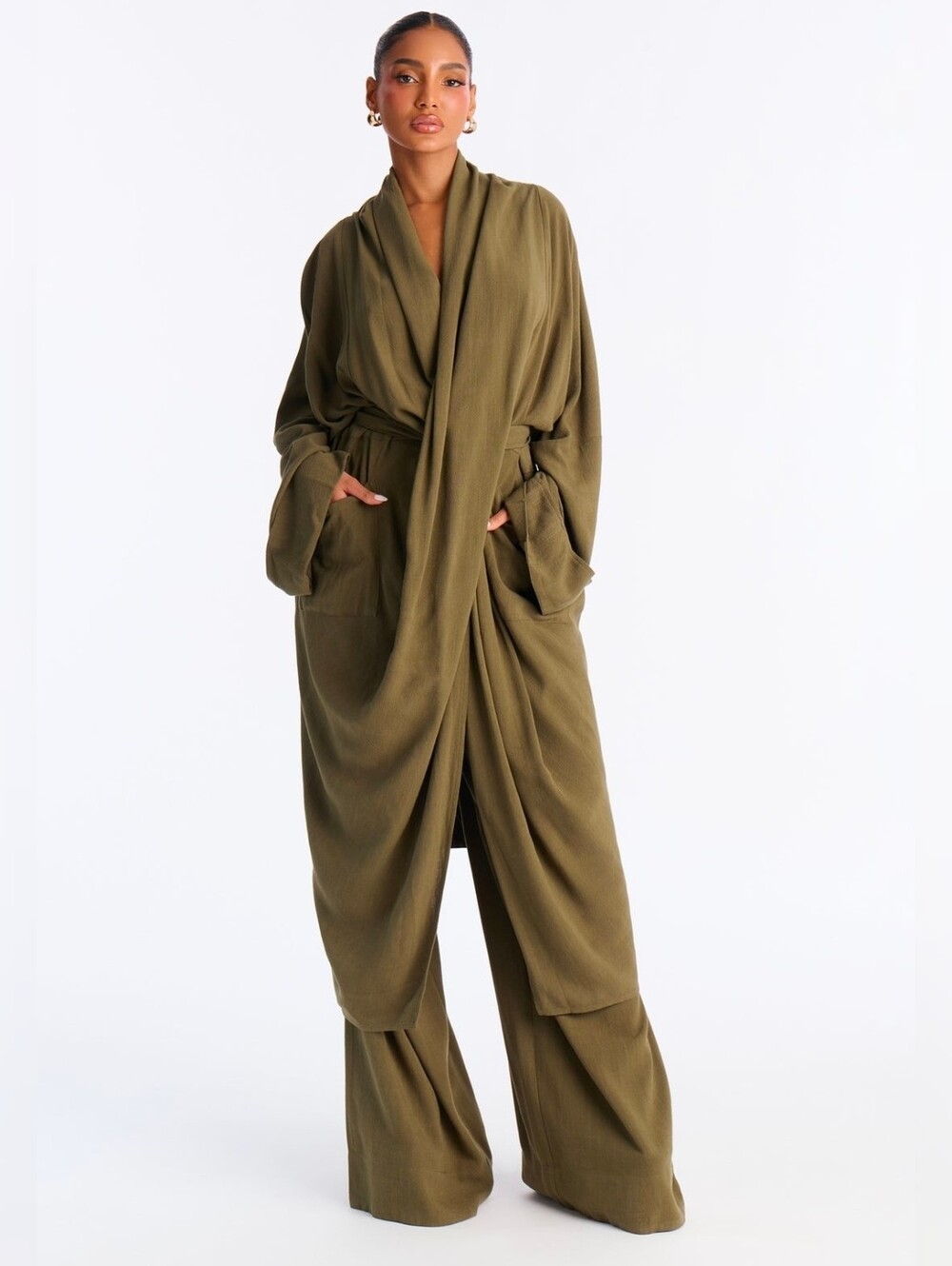 Olive Green Draped Linen Pantset